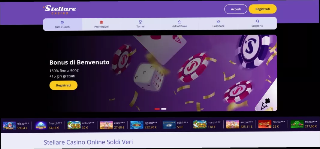 Stellare Casino con bonus fino a 2000 euro e 150 giri gratuiti